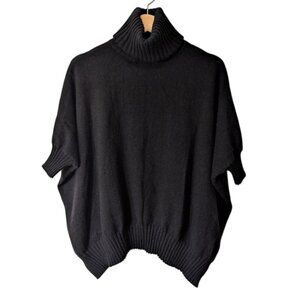 Ann Taylor Oversized Turtleneck Batwing Sleeves Poncho Like Sweater Black XS/S